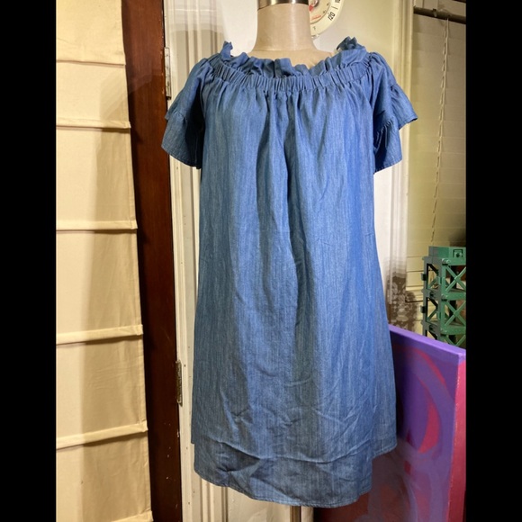 Altar'd State Dresses & Skirts - Altar’d State Jean color dress off shoulder cotton